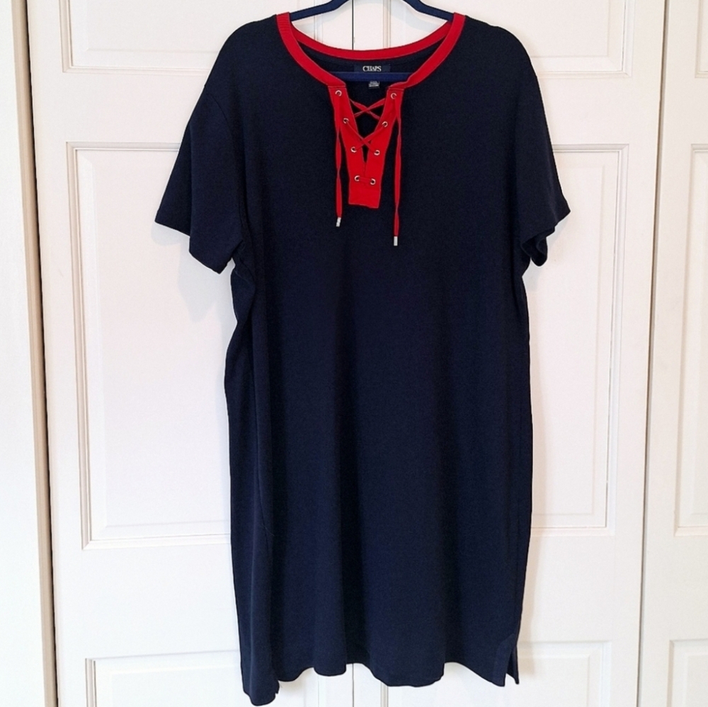 Chaps midi cotton dress with lace-up front